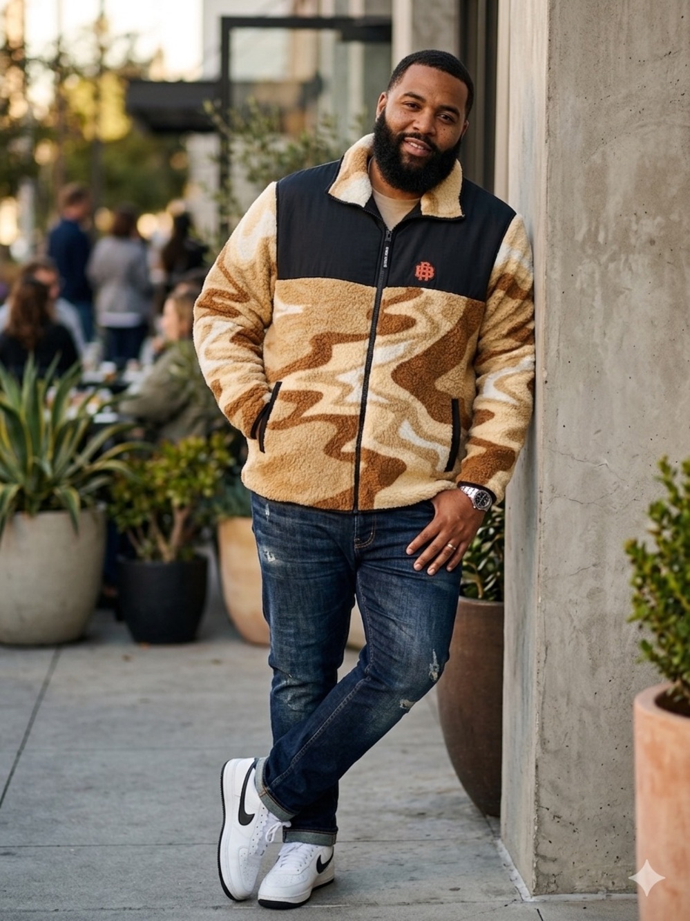 Reason Men's Tan & Black Sherpa Bomber Jacket